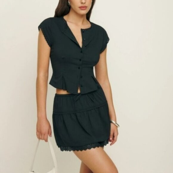 NEW Reformation Valetta  Two Piece Matching Skirt Set in Black | size 4 - Picture 1 of 11